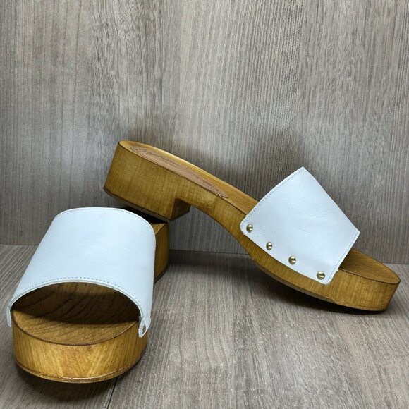 Seychelles Good Spirits Sandal Women 10 Slip On Wood Platform Clog Leather White - Picture 8 of 13